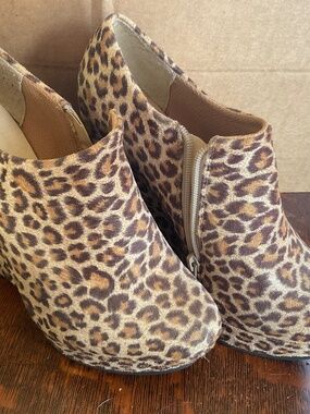 Cheetah print high heel booties